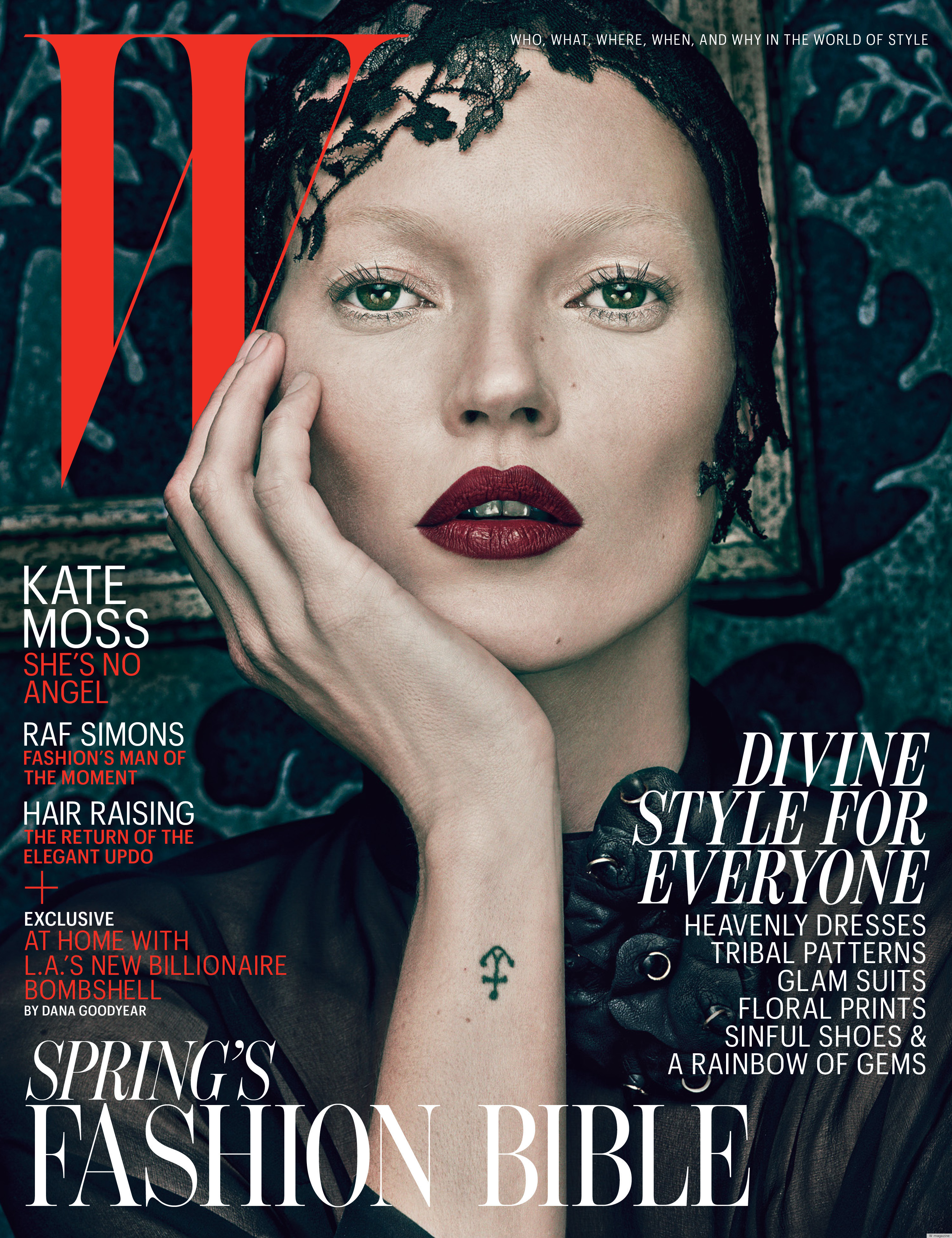 Capa da revista W com a modelo Kate Moss e styling de Edward Enninful